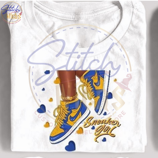 Blue & Gold Sneaker Girl Shirt